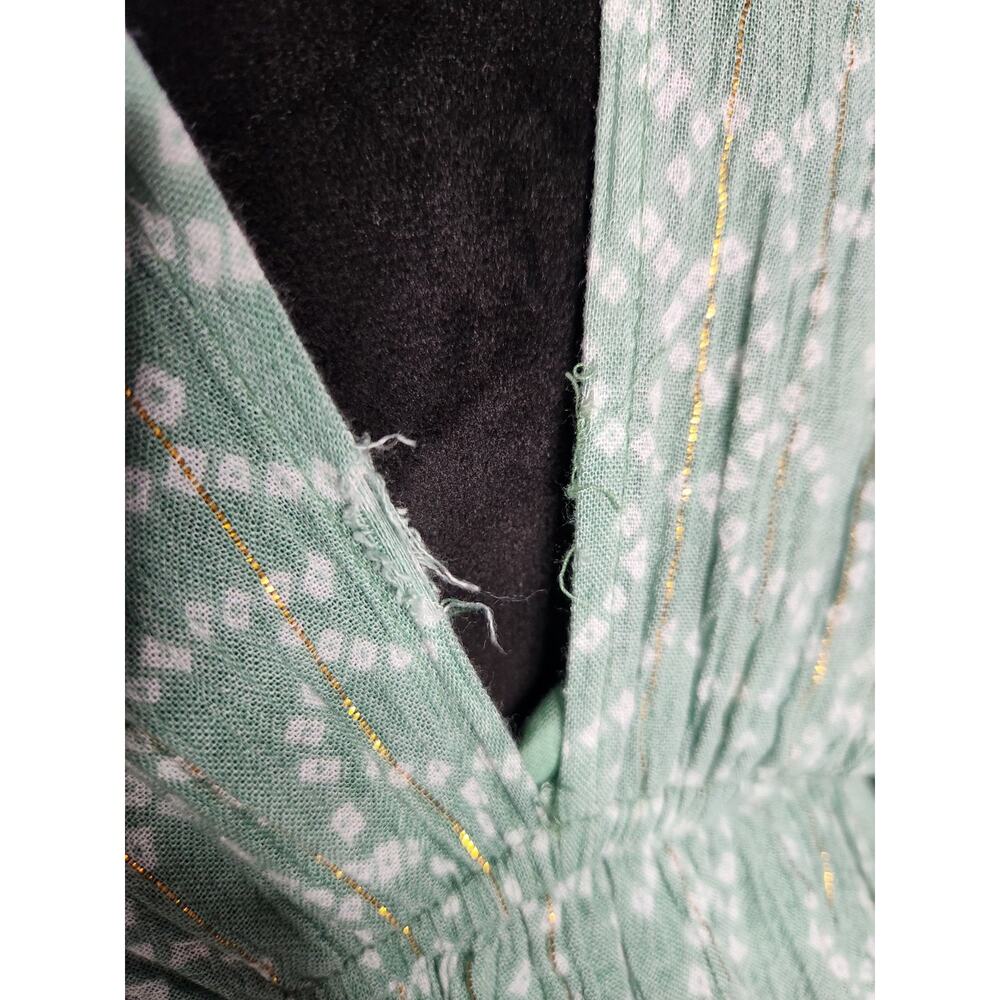 Zury Boho Maxi Dress Sage Green Gold Sequin Embroidered Tassel Tiered OS - Picture 8 of 8